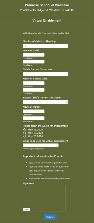 School Virtual Engagement Registration Form Template