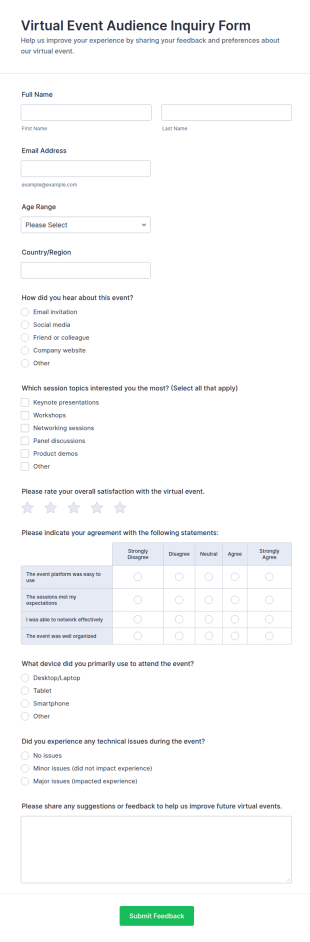 Virtual Event Audience Inquiry Form Template