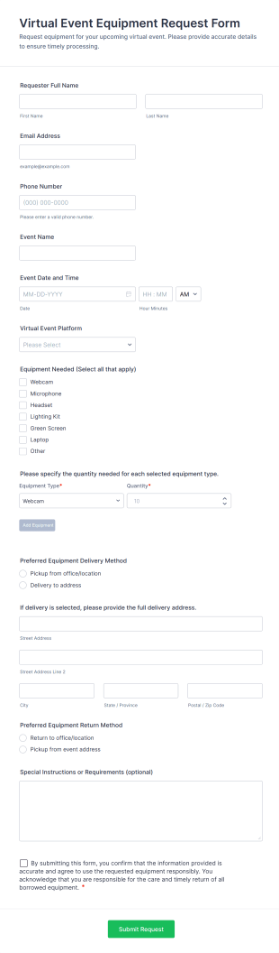 Virtual Event Equipment Request Form Template