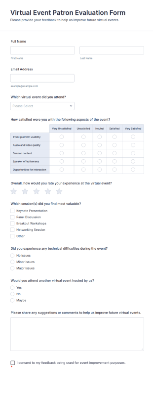 Virtual Event Patron Evaluation Form Template