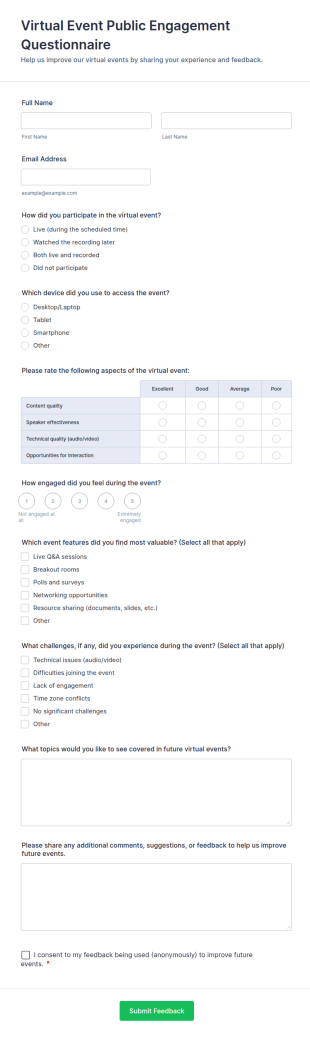 Virtual Event Public Engagement Questionnaire Form Template
