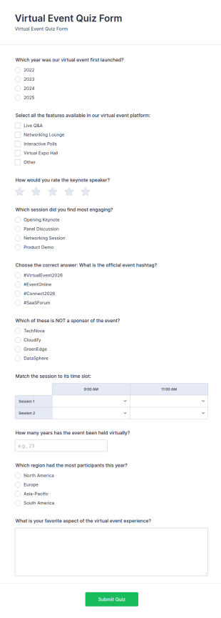 Virtual Event Quiz Form Template