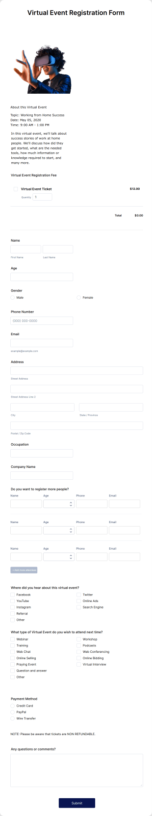 Virtual Event Registration Form Template
