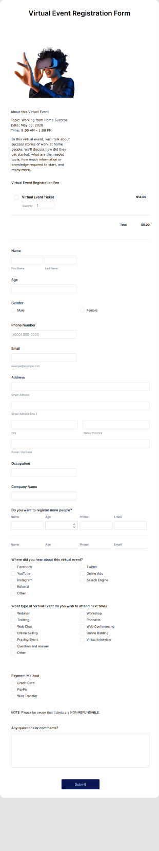 Virtual Event Registration Form Template