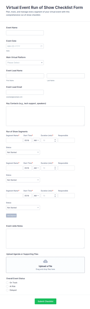 Virtual Event Run Of Show Checklist Form Template