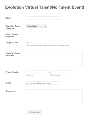 Virtual Event Talent Sign Up Form Template