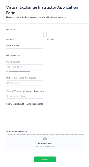 Virtual Exchange Instructor Application Form Form Template