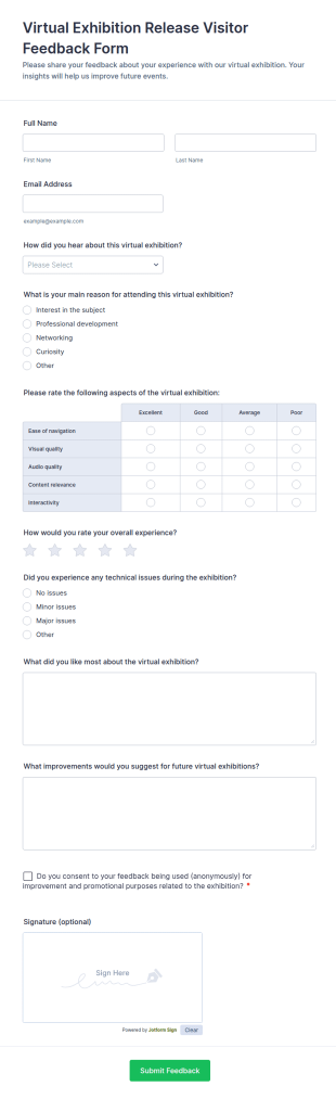 Virtual Exhibition Release Visitor Feedback Form Template