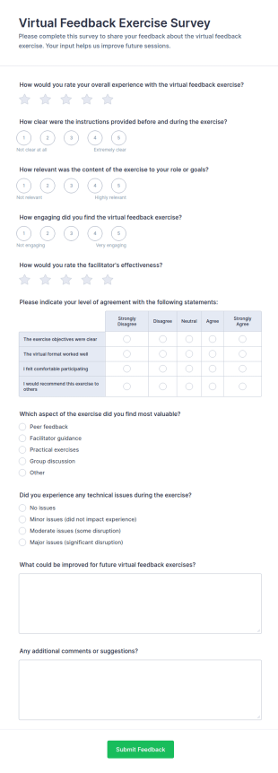 Virtual Feedback Exercise Survey Form Template