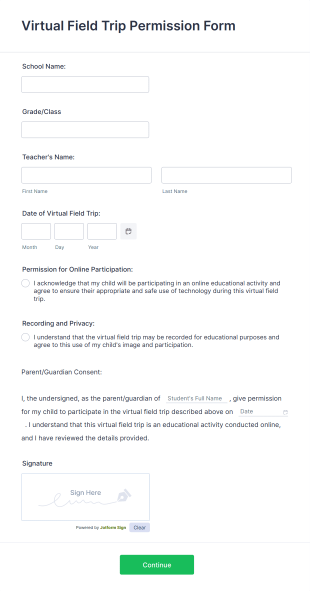 Virtual Field Trip Permission Form Template