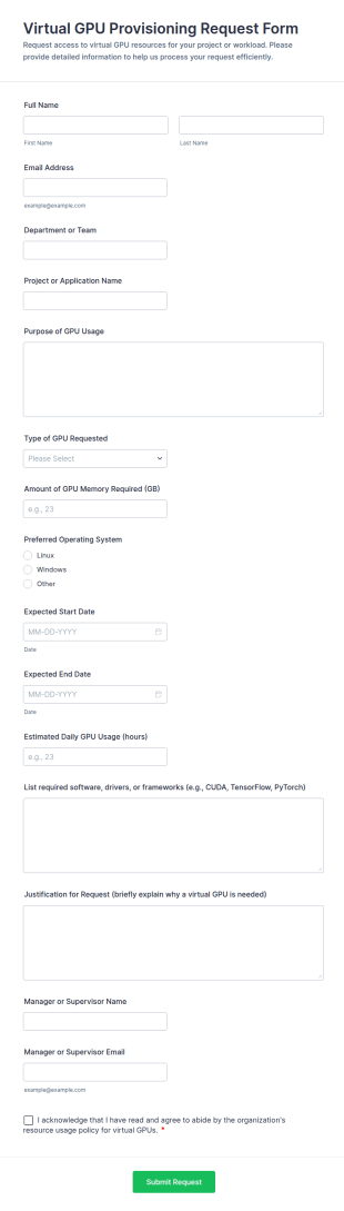 Virtual GPU Provisioning Request Form Template