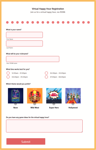Virtual Happy Hour Registration Form Template