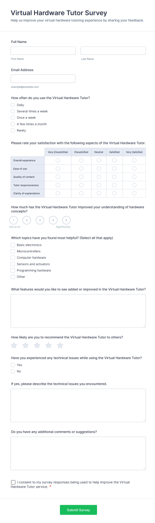 Virtual Hardware Tutor Survey Form Template