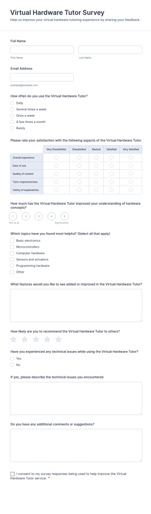 Virtual Hardware Tutor Survey Form Template