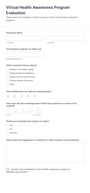 Virtual Health Awareness Program Evaluation Form Template