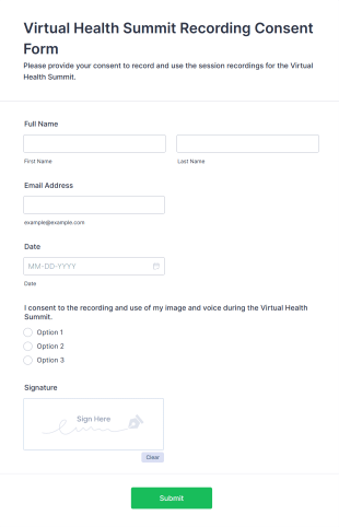 Virtual Health Summit Recording Consent Form Template