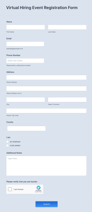 Virtual Hiring Event Registration Form Template