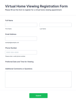 Virtual Home Viewing Registration Form Template
