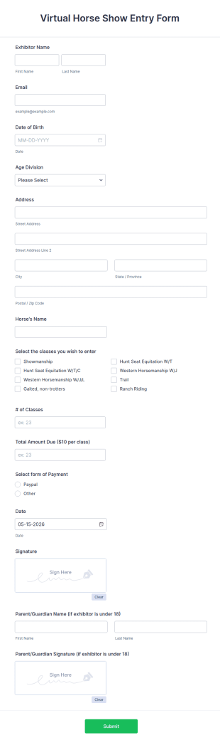Virtual Horse Show Entry Form Template