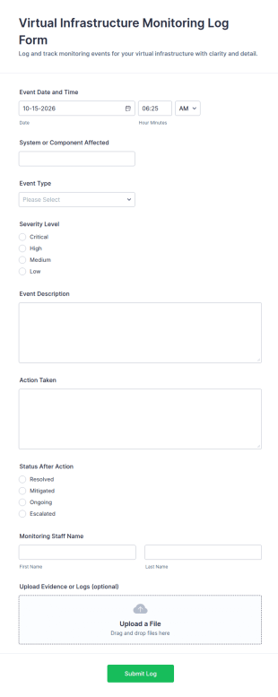 Virtual Infrastructure Monitoring Log Form Template