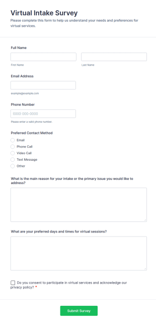 Virtual Intake Survey Form Template