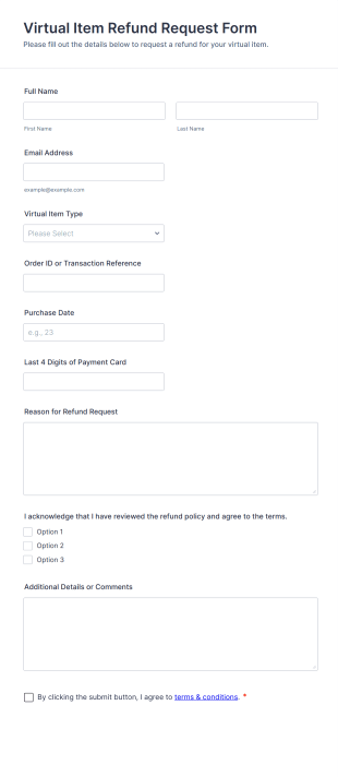 Virtual Item Refund Request Form Template