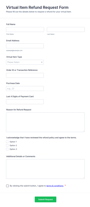 Virtual Item Refund Request Form Template