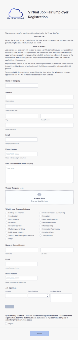 Virtual Job Fair Employer Registration Form Template