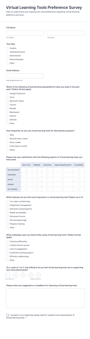 Virtual Learning Tools Preference Survey Form Template