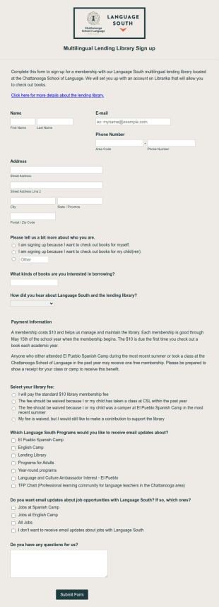Virtual Library Sign Up Form Template