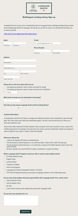 Virtual Library Sign Up Form Template