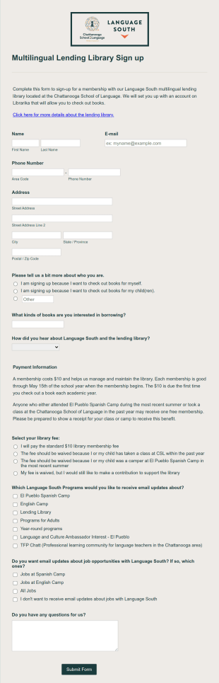 Virtual Library Sign Up Form Template