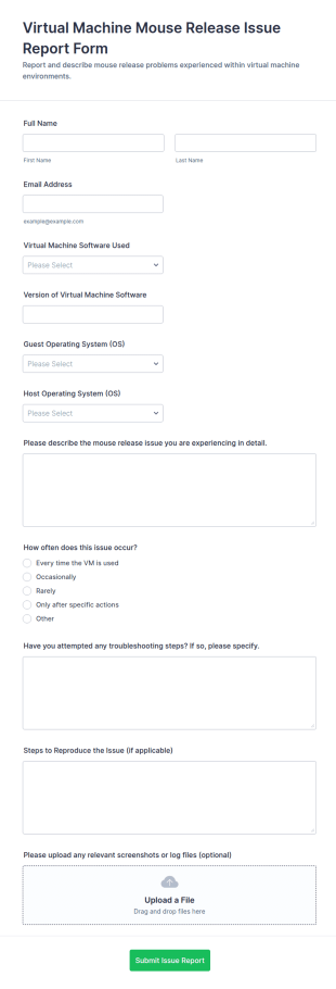 Virtual Machine Mouse Release Issue Report Form Template