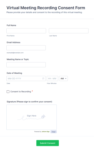 Virtual Meeting Recording Consent Form Template