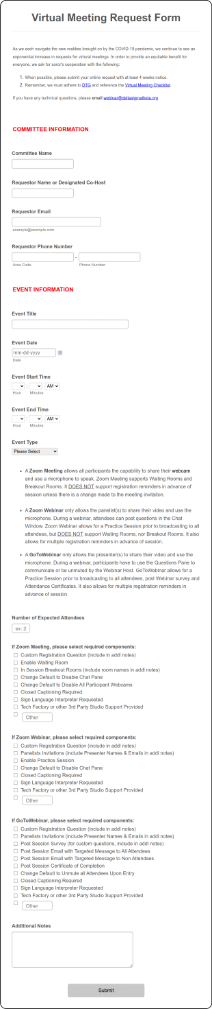 Virtual Meeting Request Form Template