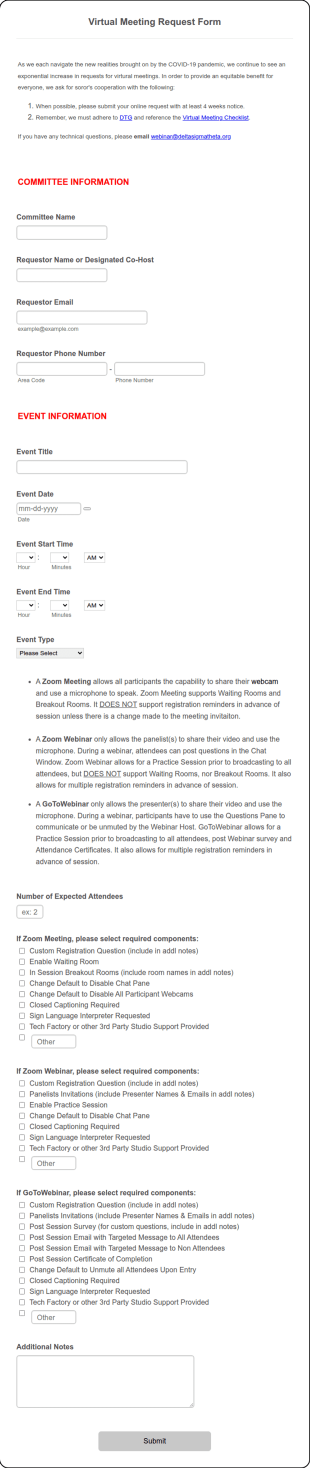 Virtual Meeting Request Form Template