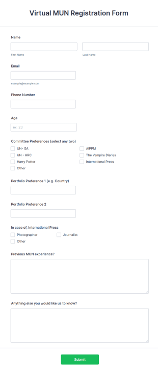 Virtual MUN Registration Form Template