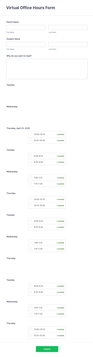 Virtual Office Hours Form Template