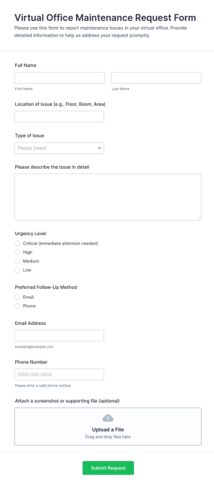 Virtual Office Maintenance Request Form Template