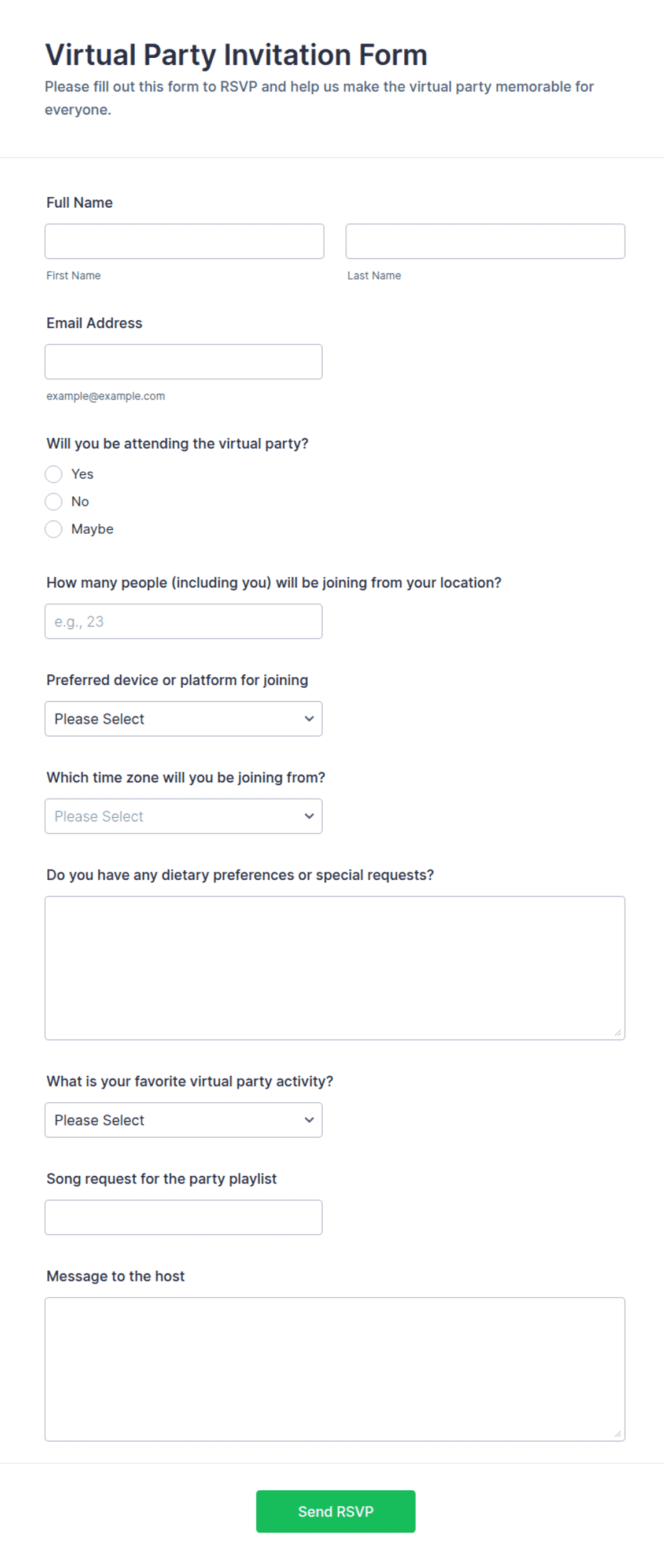 Virtual Party Invitation Form Template | Jotform