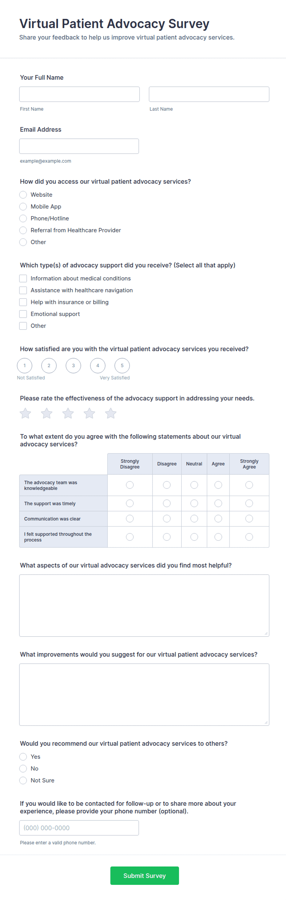 Virtual Patient Advocacy Survey Form Template | Jotform