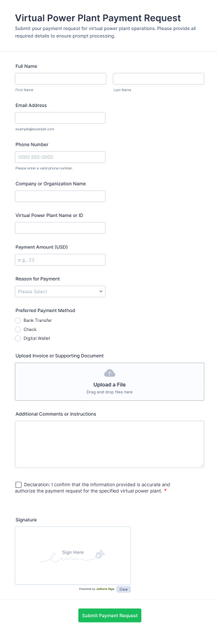 Virtual Power Plant Payment Request Form Template