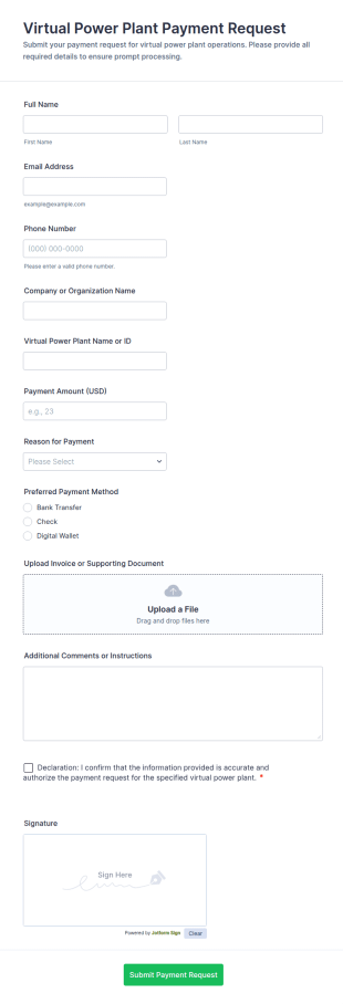 Virtual Power Plant Payment Request Form Template
