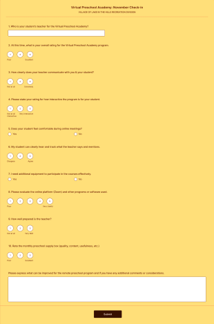 Virtual Preschool Academy Form: November Check In Form Template