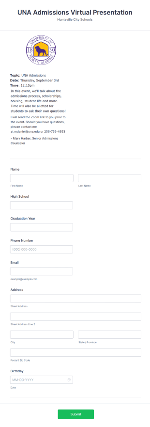 Virtual Presentation Registration Form Template