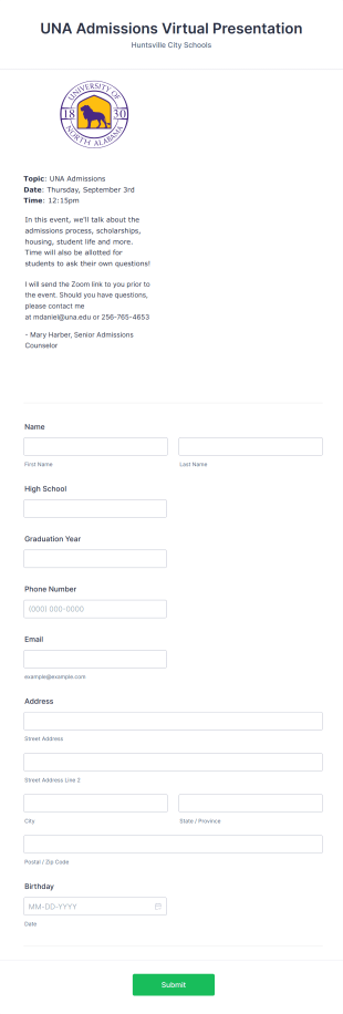 Virtual Presentation Registration Form Template