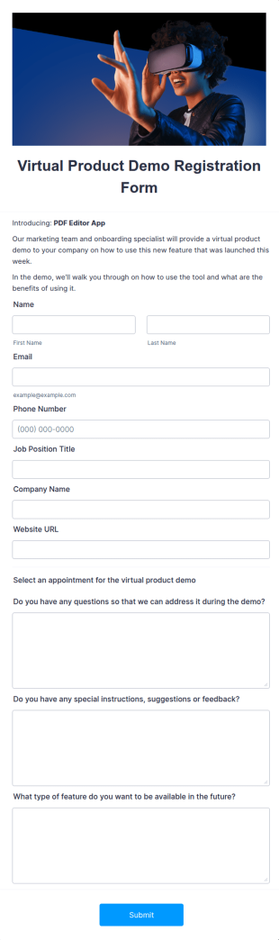 Virtual Product Demo Registration Form Template