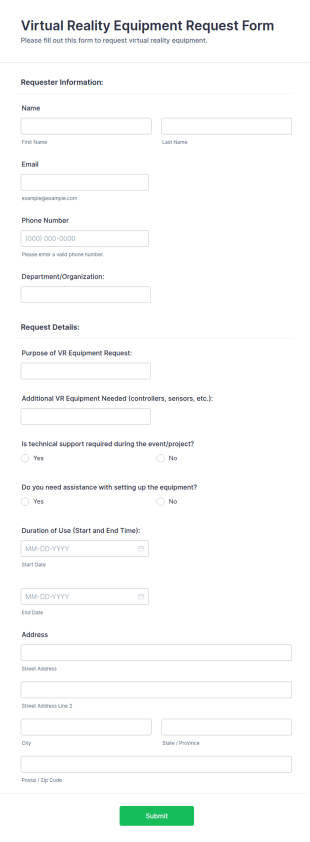 Virtual Reality Equipment Request Form Template
