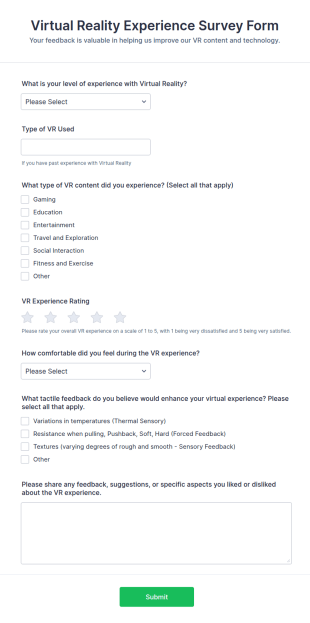 Virtual Reality Experience Survey Form Template
