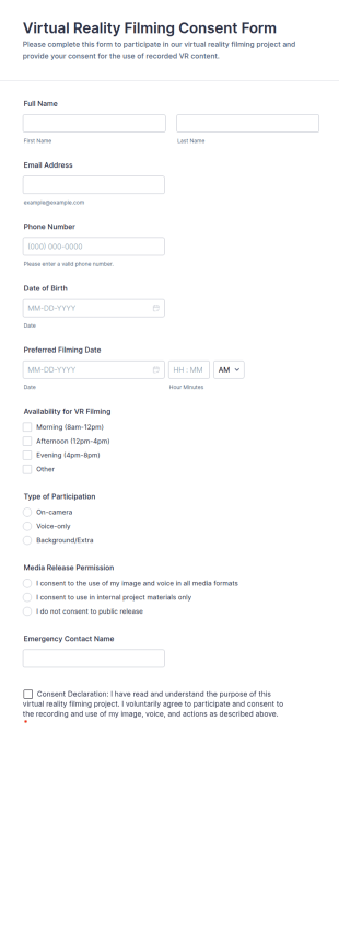 Virtual Reality Filming Consent Form Template